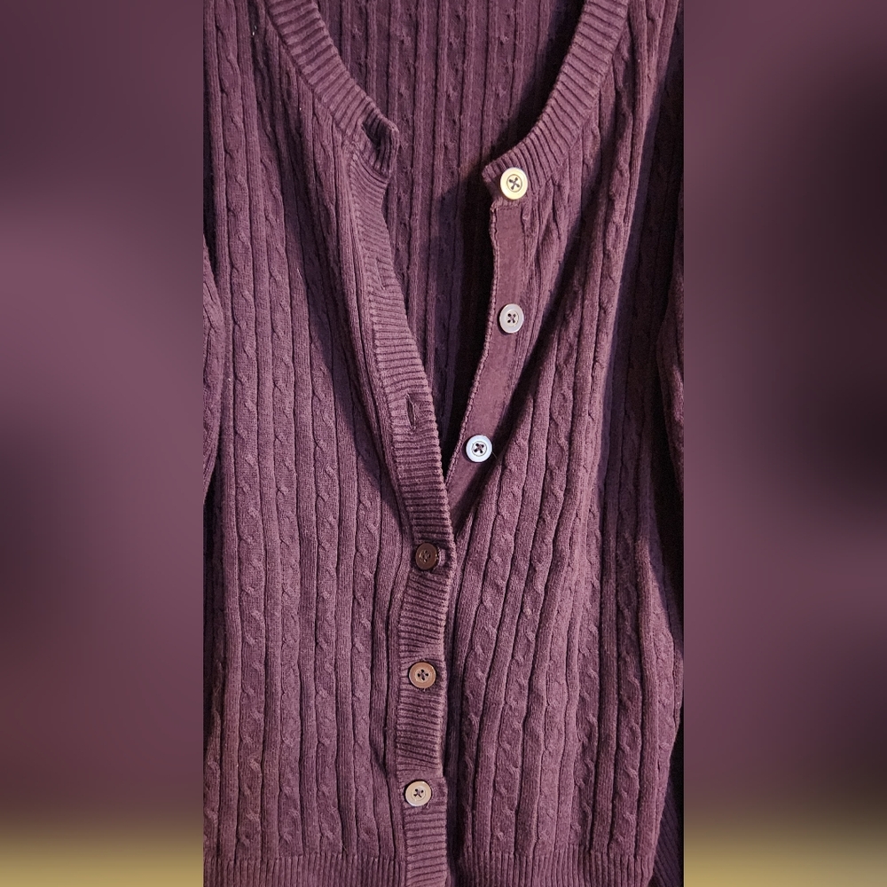 Laura Scott Deep Purple Cable Knit Cardigan - Picture 2 of 3